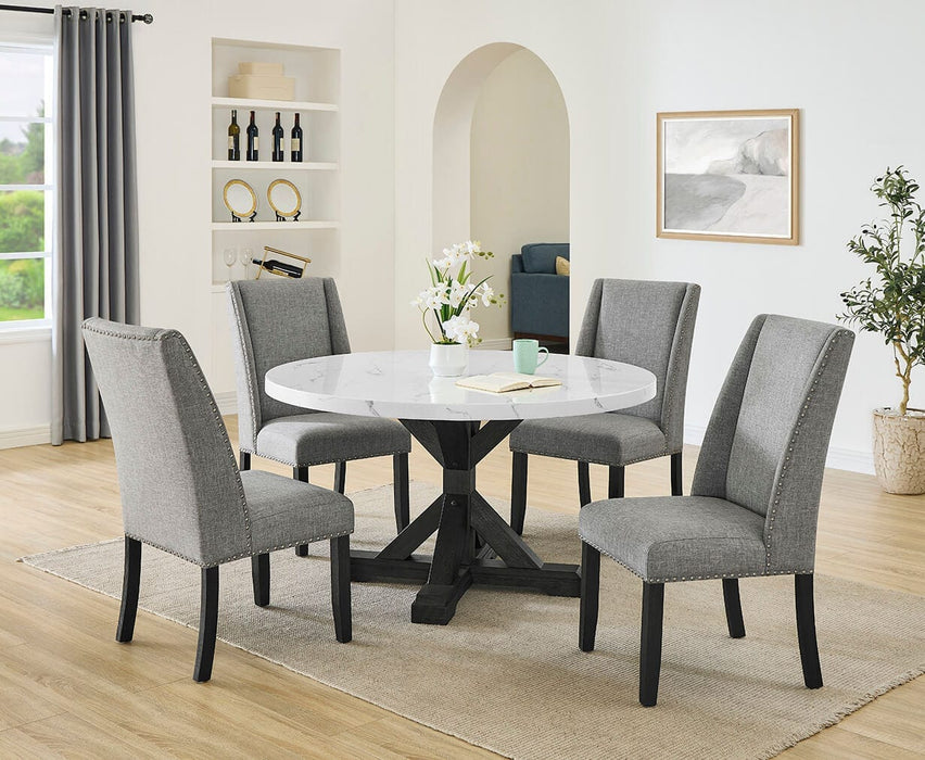 Mariano Furniture - 5 Piece Round Faux White Marble Dining Set in Faux White - BQ-D522D5 - GreatFurnitureDeal