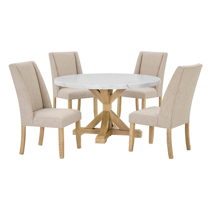 Mariano Furniture - 5 Piece Round Faux White Marble Dining Set in Beige/White - BQ-D523D5 - GreatFurnitureDeal