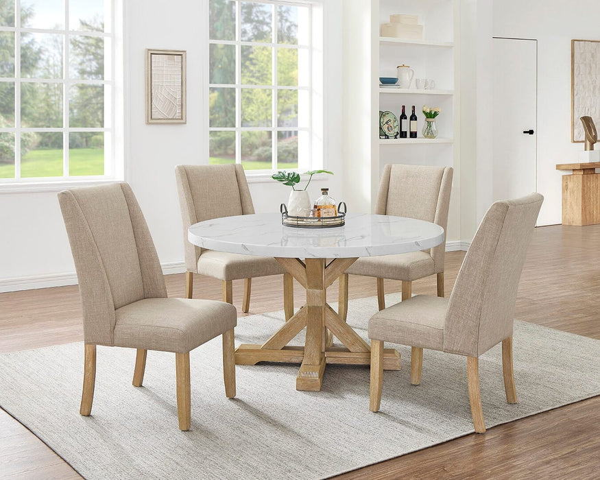 Mariano Furniture - 5 Piece Round Faux White Marble Dining Set in Beige/White - BQ-D523D5 - GreatFurnitureDeal