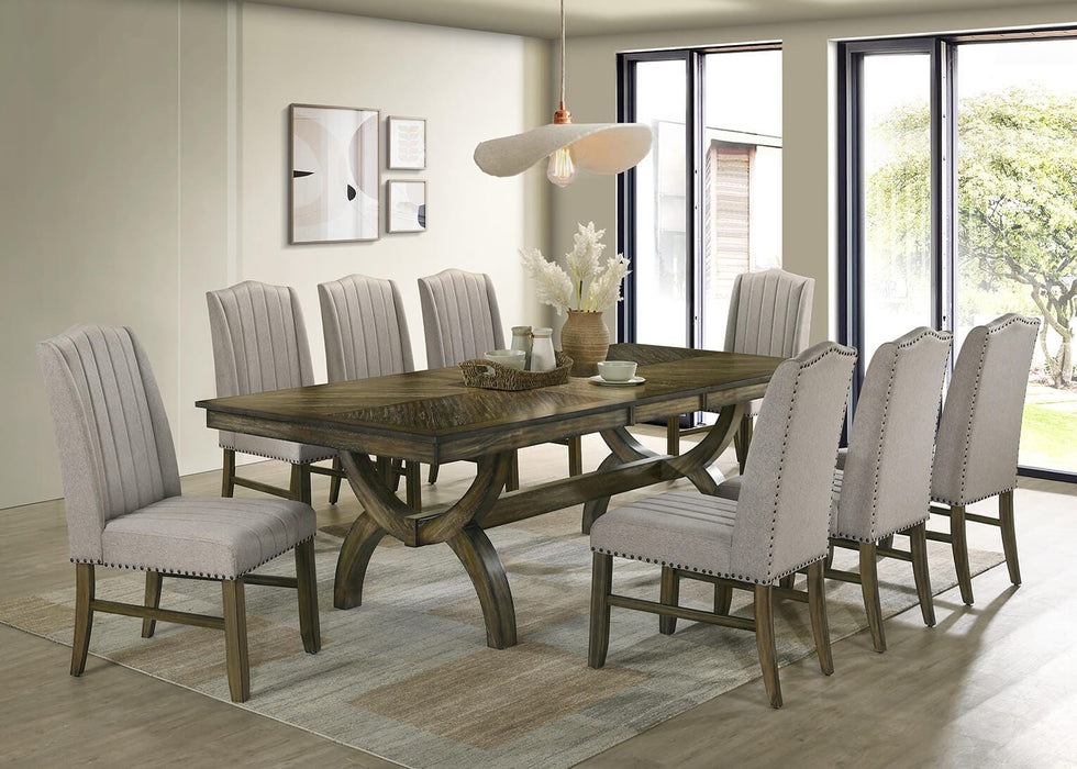 Mariano Furniture - Wood 9 Piece Dining Table Set in Antique Brown - BQ-D530-8SC531 - GreatFurnitureDeal