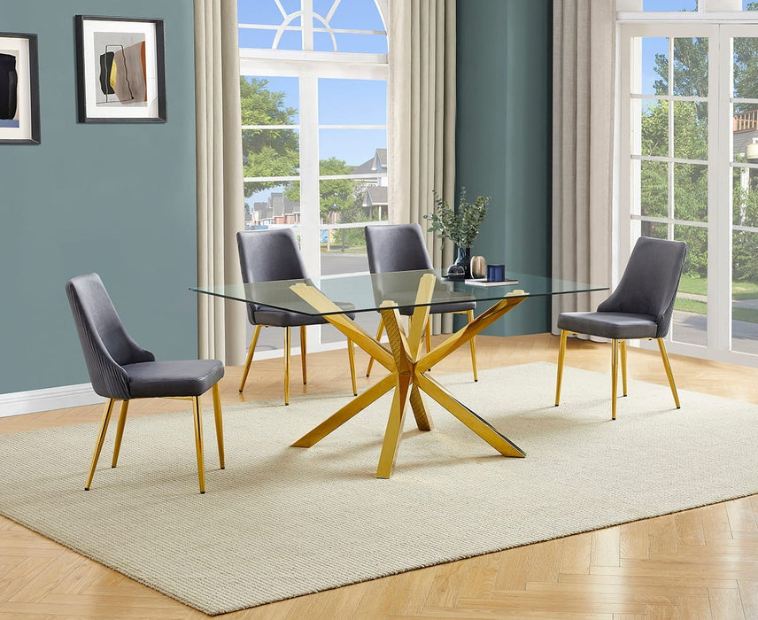 Mariano Furniture - 5 Piece Glass Dining Table Set in Dark Gray/Gold - BQ-D61-4SC260 - GreatFurnitureDeal