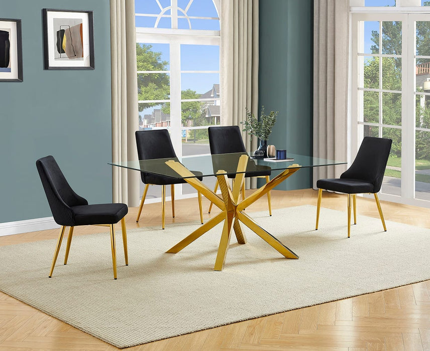 Mariano Furniture - 5 Piece Glass Dining Table Set in Black/Gold - BQ-D61-4SC261 - GreatFurnitureDeal