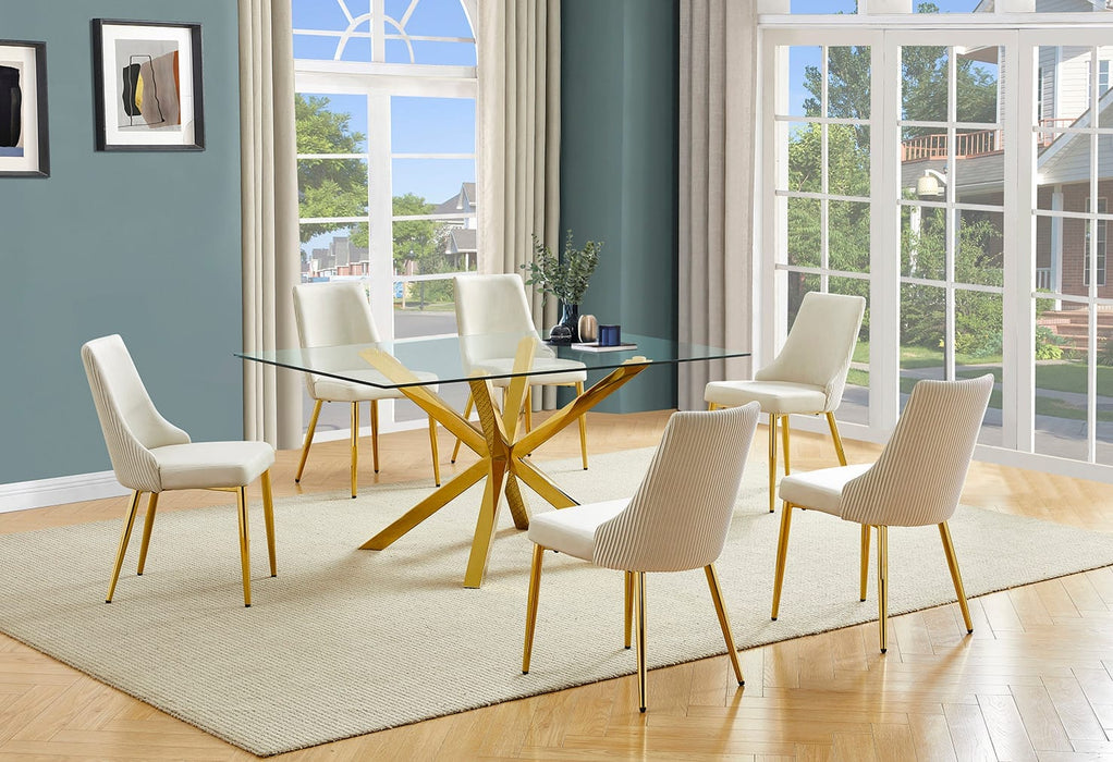 Mariano Furniture Piece Glass Dining Table Set in Cream/Gold