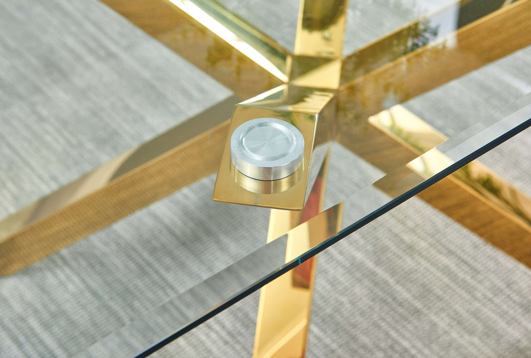 Mariano Furniture - 5 Piece Glass Dining Table Set in Dark Gray/Gold - BQ-D61-4SC260 - GreatFurnitureDeal