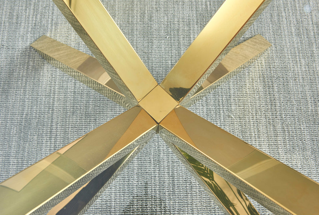 Mariano Furniture - 7 Piece Glass Dining Table Set in Cream/Gold - BQ-D61-6SC262 - GreatFurnitureDeal