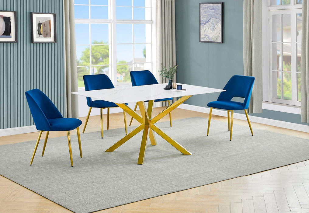 Mariano Furniture - D242 - 5 Piece Dining Set in Navy Blue/Gold - BQ-D242-4SC227 - GreatFurnitureDeal