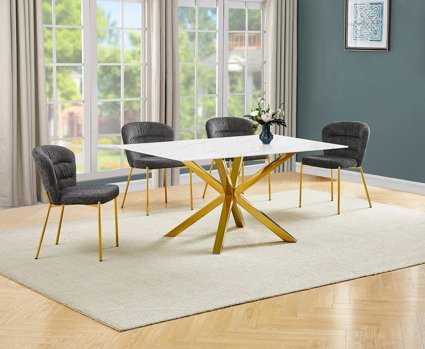 Mariano Furniture - 5 Piece Rectangular Faux Marble Dining Set in Dark Gray/Gold - BQ-D63-4SC254 - GreatFurnitureDeal