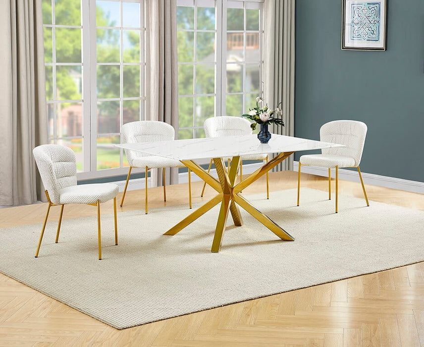 Mariano Furniture - 5 Piece Rectangular Faux Marble Dining Set in Cream/Gold - BQ-D63-4SC256 - GreatFurnitureDeal