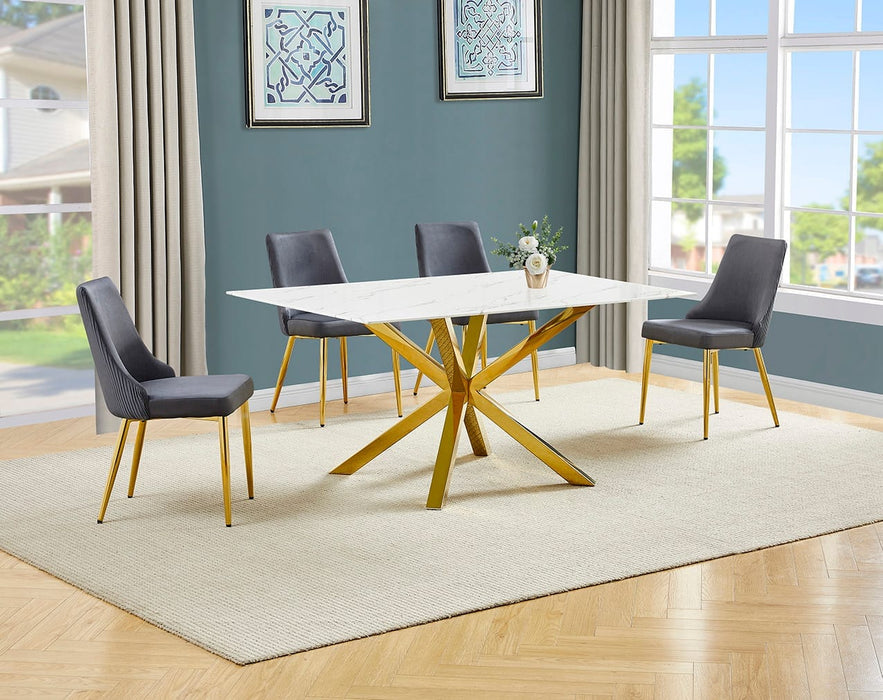 Mariano Furniture - 5 Piece Marble Wrap Dining Table Set in Dark Gray/Gold - BQ-D63-4SC260 - GreatFurnitureDeal