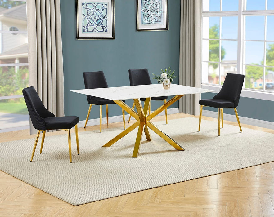 Mariano Furniture - 5 Piece Marble Wrap Dining Table Set in Black/Gold - BQ-D63-4SC261 - GreatFurnitureDeal