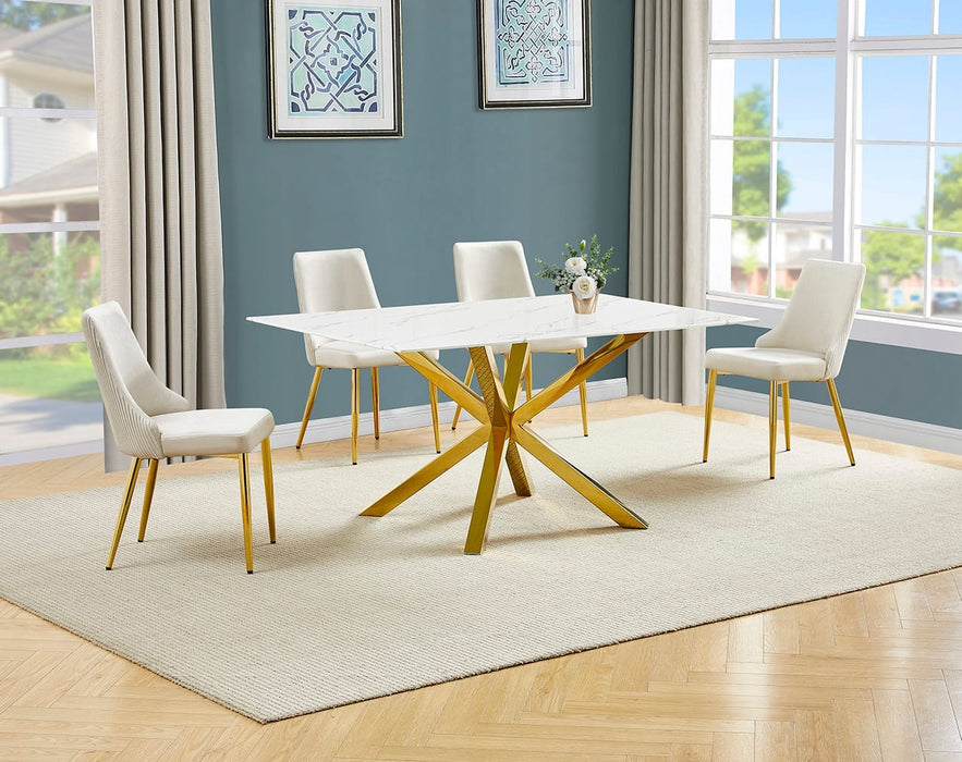 Mariano Furniture - 5 Piece Marble Wrap Dining Table Set in Cream/Gold - BQ-D63-4SC262 - GreatFurnitureDeal