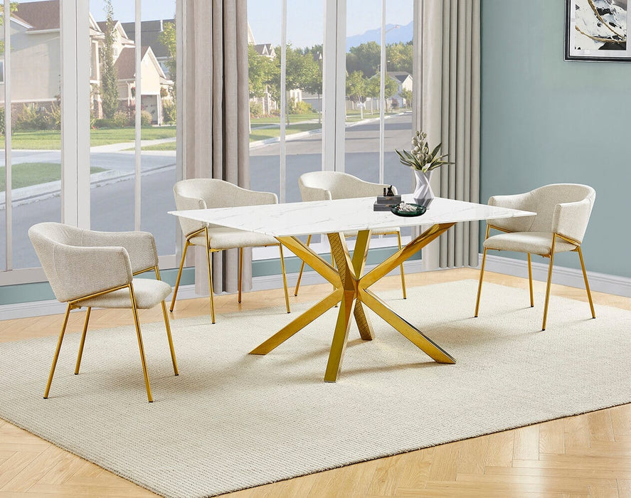 Mariano Furniture - 5 Piece Rectangular Faux Marble Dining Set in Beige/Gold - BQ-D63-4SC264 - GreatFurnitureDeal