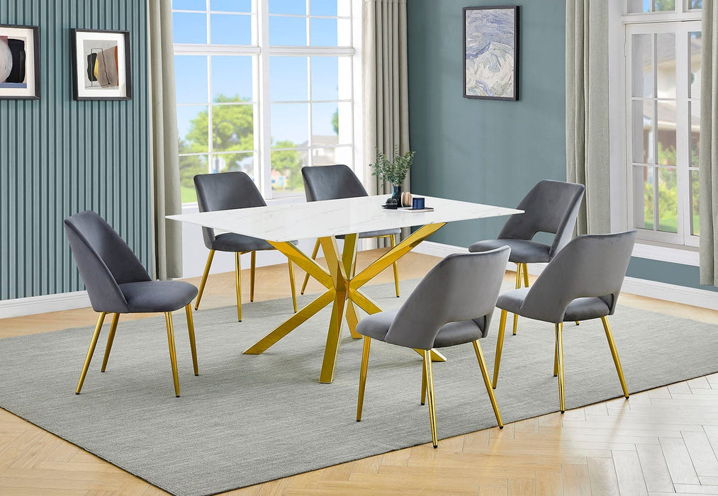 Mariano Furniture - D242 - 7 Piece Dining Set in Dark Gray/Gold - BQ-D242-6SC226 - GreatFurnitureDeal