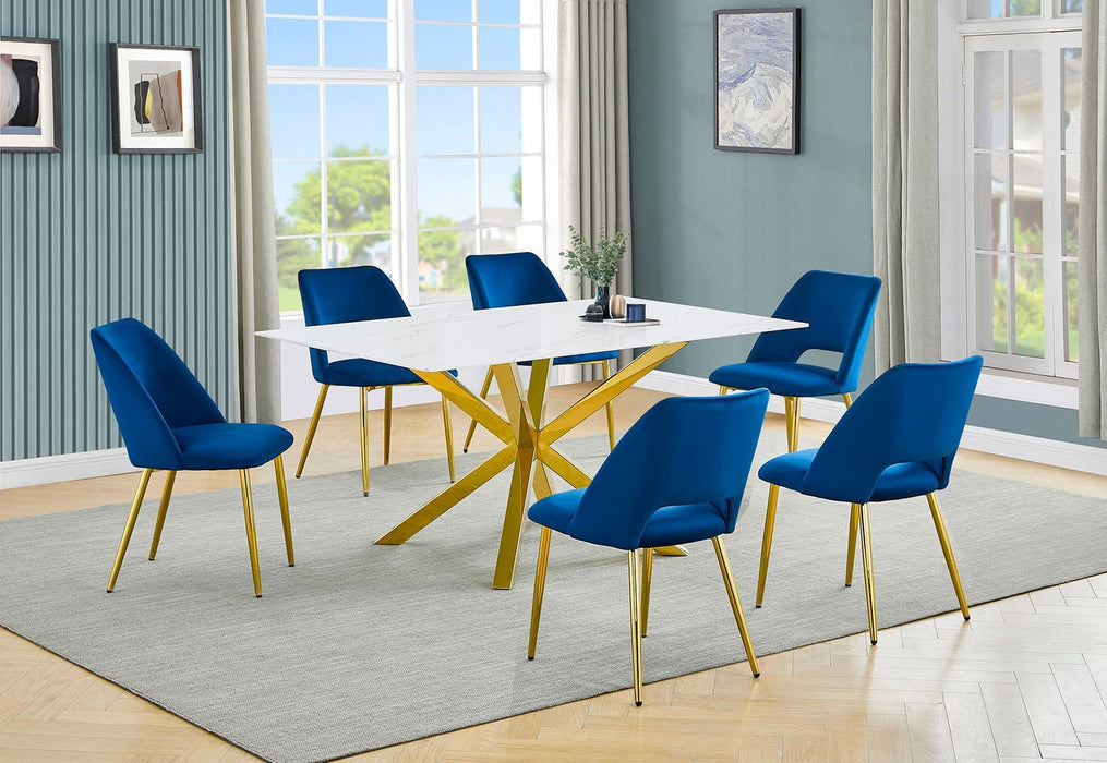 Mariano Furniture - D242 - 7 Piece Dining Set in Navy Blue/Gold - BQ-D242-6SC227 - GreatFurnitureDeal