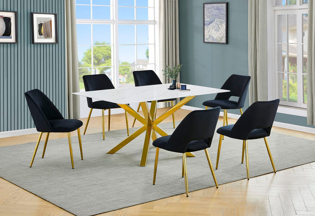 Mariano Furniture - D242 - 7 Piece Dining Set in Black/Gold - BQ-D242-6SC228 - GreatFurnitureDeal