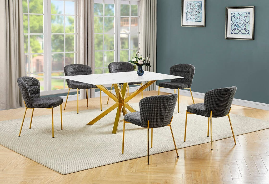 Mariano Furniture - 7 Piece Rectangular Faux Marble Dining Set in Dark Gray/Gold - BQ-D63-6SC254 - GreatFurnitureDeal