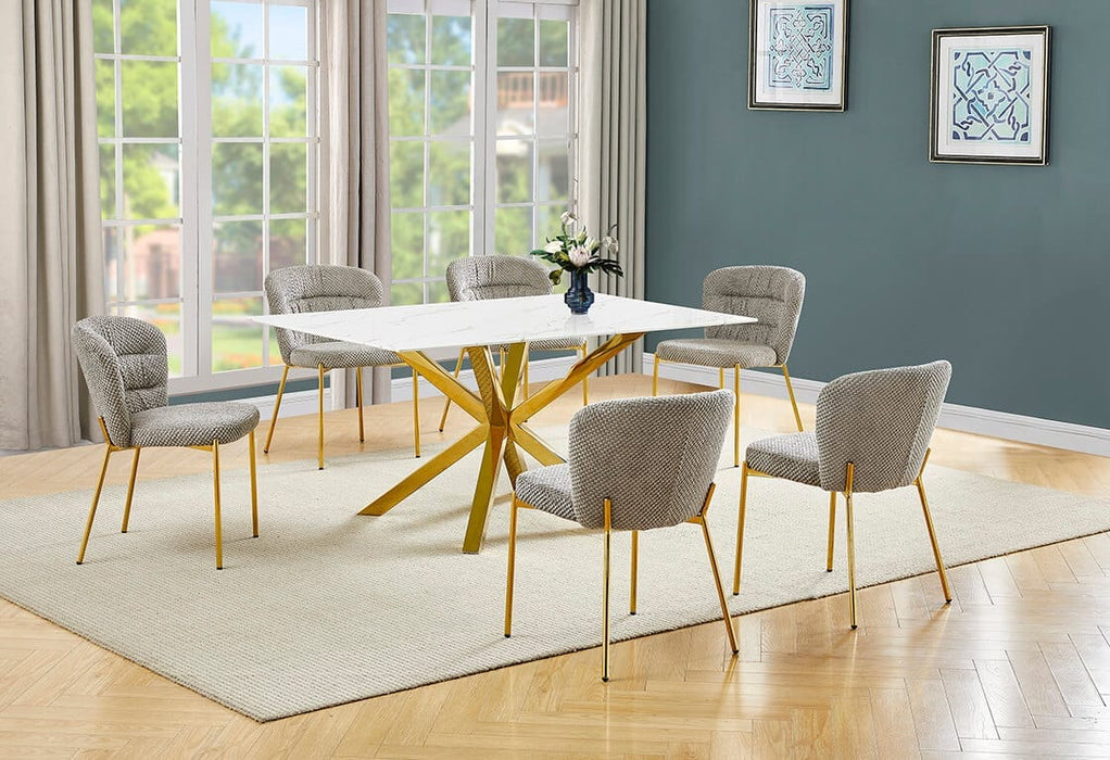 Mariano Furniture - 7 Piece Rectangular Faux Marble Dining Set in Gray/Gold - BQ-D63-6SC255 - GreatFurnitureDeal