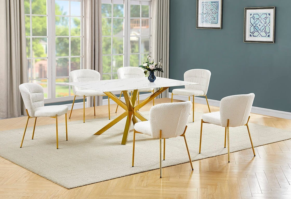 Mariano Furniture - 7 Piece Rectangular Faux Marble Dining Set in Cream/Gold - BQ-D63-6SC256 - GreatFurnitureDeal