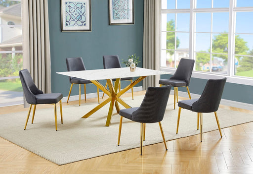Mariano Furniture - 7 Piece Marble Wrap Dining Table Set in Dark Gray/Gold - BQ-D63-6SC260 - GreatFurnitureDeal