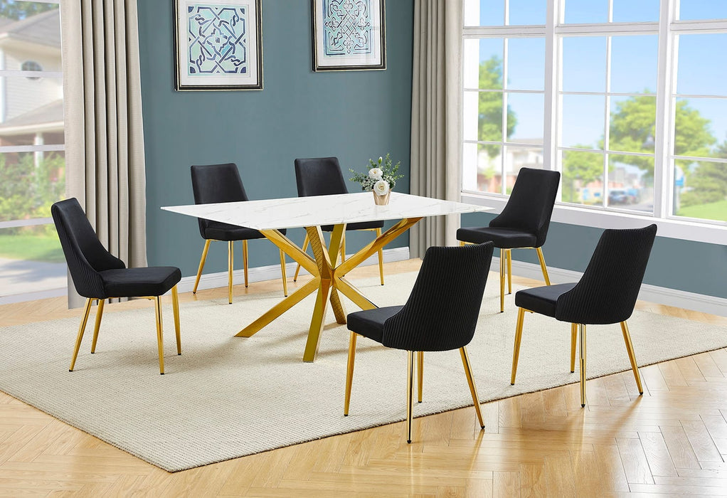 Mariano Furniture - 7 Piece Marble Wrap Dining Table Set in Black/Gold - BQ-D63-6SC261 - GreatFurnitureDeal