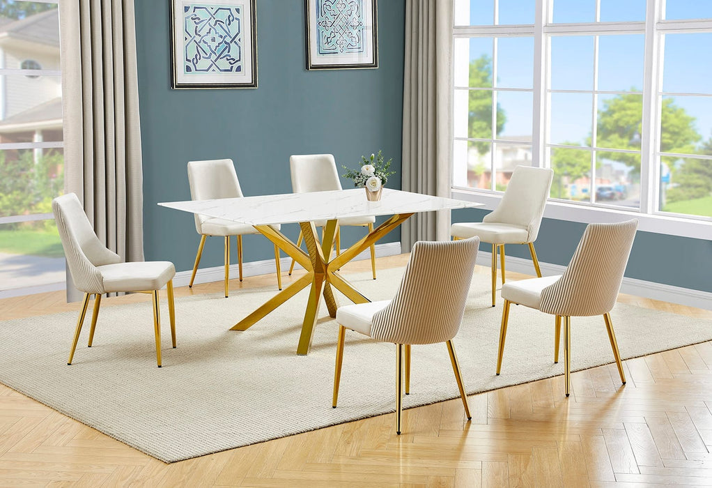 Mariano Furniture - 7 Piece Marble Wrap Dining Table Set in Cream/Gold - BQ-D63-6SC262 - GreatFurnitureDeal