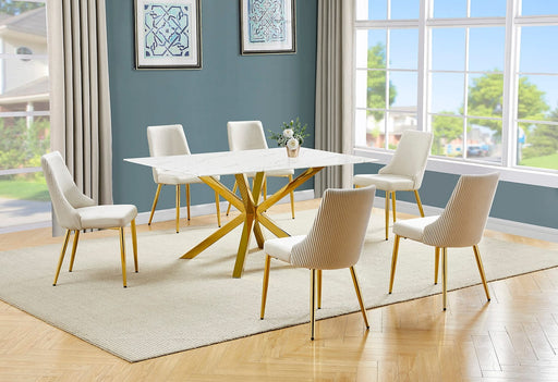 Mariano Furniture - 7 Piece Marble Wrap Dining Table Set in Cream/Gold - BQ-D63-6SC262 - GreatFurnitureDeal