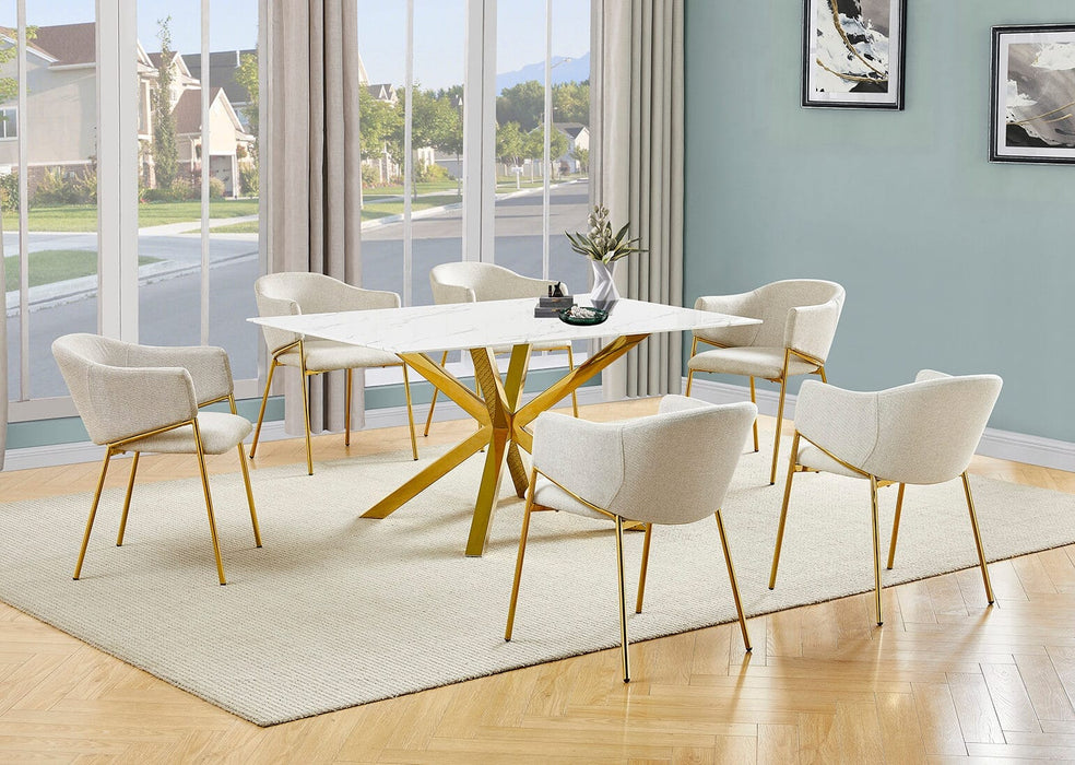 Mariano Furniture - 7 Piece Rectangular Faux Marble Dining Set in Beige/Gold - BQ-D63-6SC264 - GreatFurnitureDeal
