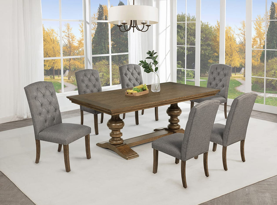 Mariano Furniture - D700 - 7 Piece Dining Table Set in Dark Gray/Brown Oak Veneer - BQ-D700-6SC - GreatFurnitureDeal