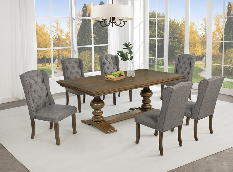 Mariano Furniture - D700 - 7 Piece Dining Table Set in Dark Gray/Brown Oak Veneer - BQ-D700-6WC - GreatFurnitureDeal