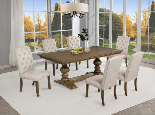 Mariano Furniture - D700 - 7 Piece Dining Table Set in Beige/Brown Oak Veneer - BQ-D701-6SC - GreatFurnitureDeal