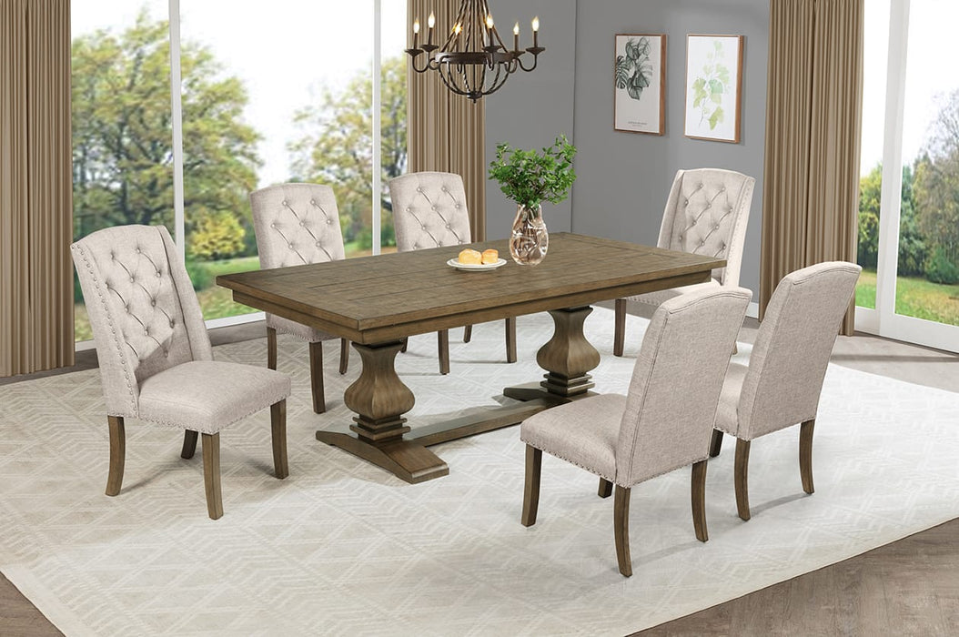 Mariano Furniture - D702 - 7 Piece Dining Set in Beige/Rustic Oak - BQ-D703-4SC-2W - GreatFurnitureDeal