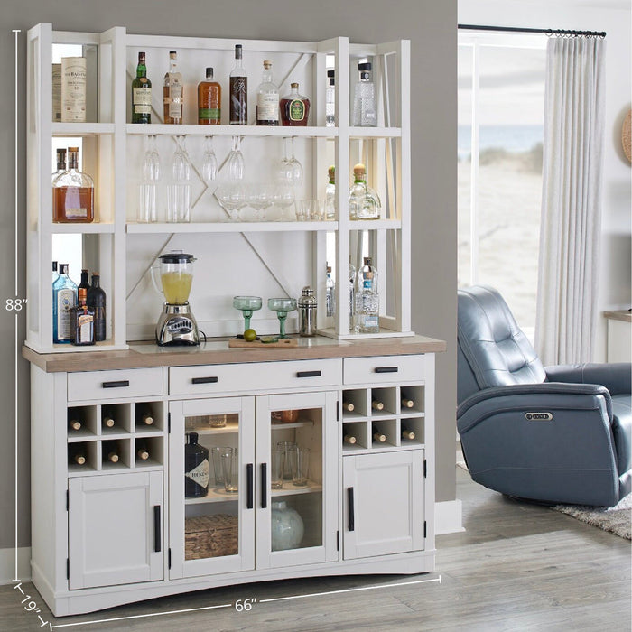 Parker House - Americana Modern 66 In. Buffet - Bar Open Hutch With Quartz Insert in Cotton - DAME#66-2-COT
