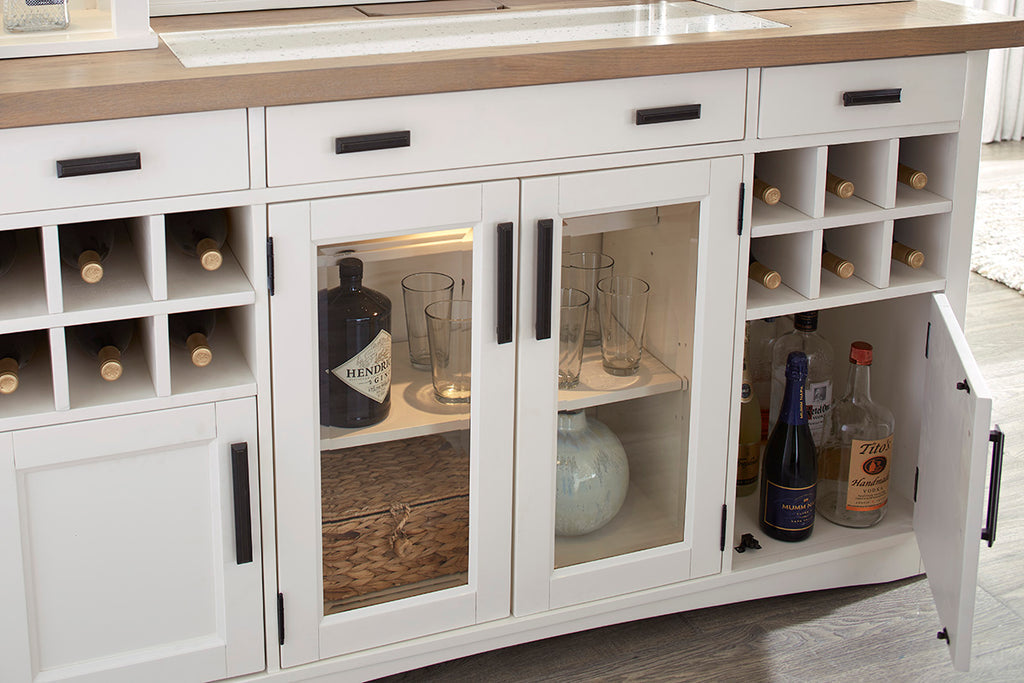 Parker House - Americana Modern 66 In. Buffet - Bar Open Hutch With Quartz Insert in Cotton - DAME#66-2-COT