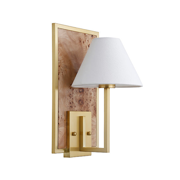 Worlds Away - Sconce With Rectangular Burl Wood Backplate And Brushed Brass Frame - DAREN BW - GreatFurnitureDeal