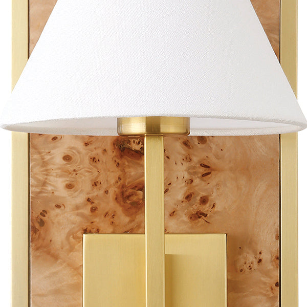 Worlds Away - Sconce With Rectangular Burl Wood Backplate And Brushed Brass Frame - DAREN BW - GreatFurnitureDeal