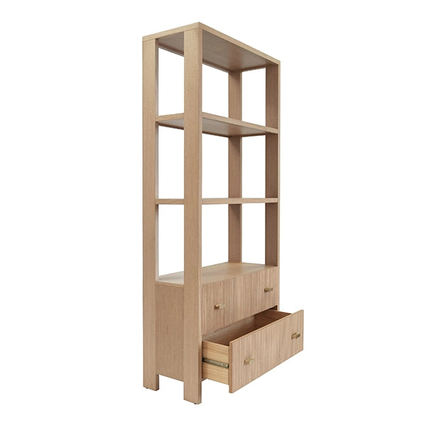 Worlds Away - Davie Two Drawer Etagere With Fluted Detail In Natural Oak - DAVIE NO