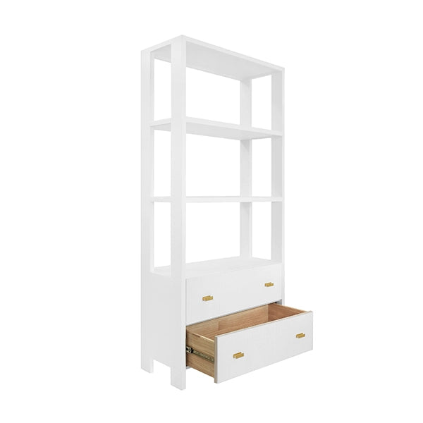 Worlds Away - Davie Two Drawer Etagere With Fluted Detail in Matte White Lacquer - DAVIE WH