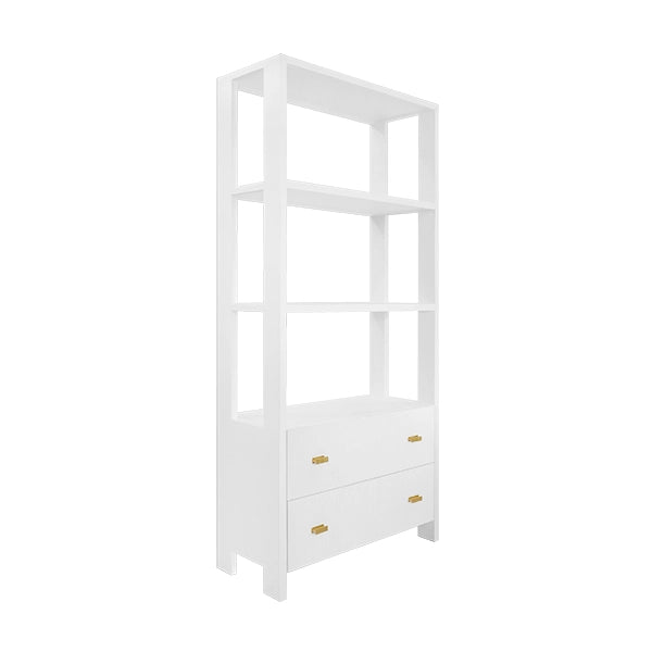 Worlds Away - Davie Two Drawer Etagere With Fluted Detail in Matte White Lacquer - DAVIE WH - GreatFurnitureDeal