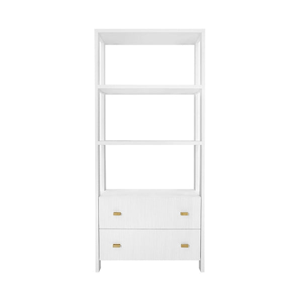 Worlds Away - Davie Two Drawer Etagere With Fluted Detail in Matte White Lacquer - DAVIE WH