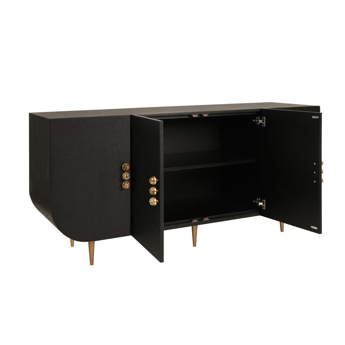 Worlds Away - Deluca Four Door Buffet With Curved Bottom Corners And Stone Hardware In Black Painted Grasscloth - DELUCA BLK