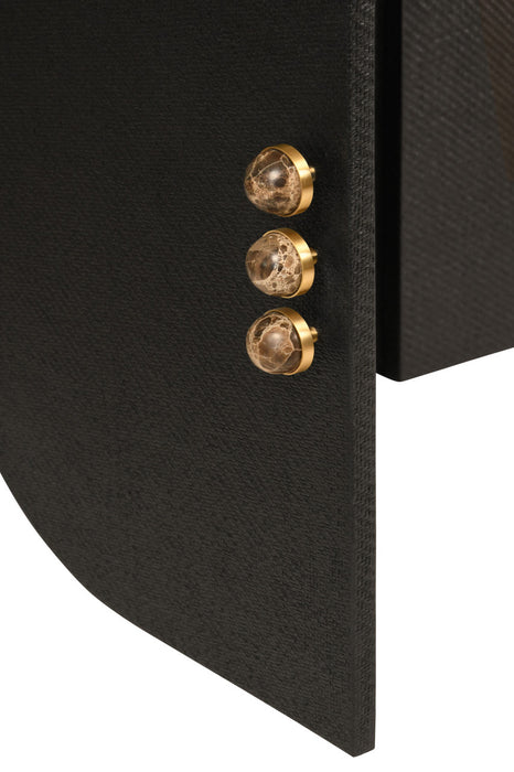 Worlds Away - Deluca Four Door Buffet With Curved Bottom Corners And Stone Hardware In Black Painted Grasscloth - DELUCA BLK