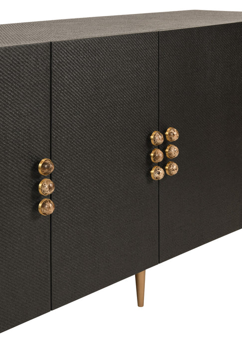 Worlds Away - Deluca Four Door Buffet With Curved Bottom Corners And Stone Hardware In Black Painted Grasscloth - DELUCA BLK