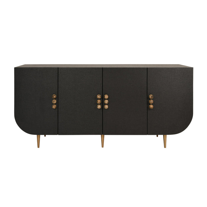 Worlds Away - Deluca Four Door Buffet With Curved Bottom Corners And Stone Hardware In Black Painted Grasscloth - DELUCA BLK