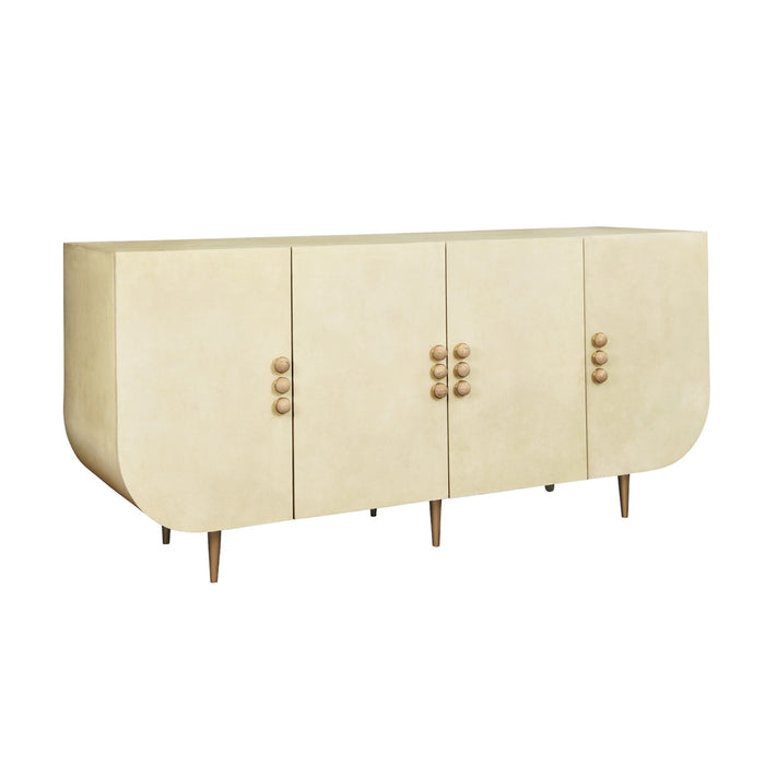 Worlds Away - Deluca Four Door Buffet With Curved Bottom Corners And Stone Hardware In Faux Parchment - DELUCA PAR