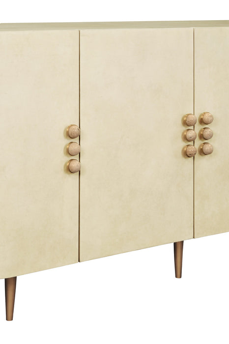 Worlds Away - Deluca Four Door Buffet With Curved Bottom Corners And Stone Hardware In Faux Parchment - DELUCA PAR
