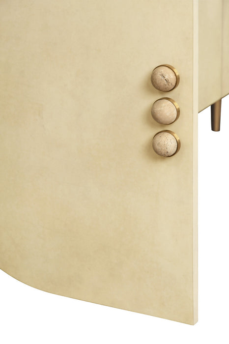 Worlds Away - Deluca Four Door Buffet With Curved Bottom Corners And Stone Hardware In Faux Parchment - DELUCA PAR