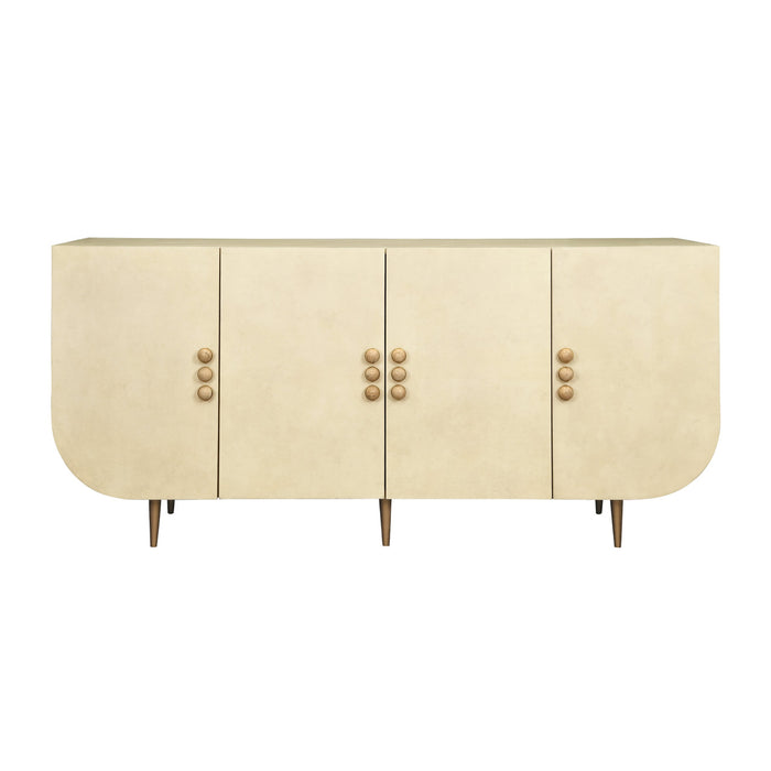 Worlds Away - Deluca Four Door Buffet With Curved Bottom Corners And Stone Hardware In Faux Parchment - DELUCA PAR
