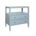 Worlds Away - Two Drawer Side Table With Open Top Shelf In Textured Light Blue Linen With Polished Brass Knobs - DOUGLAS LB - GreatFurnitureDeal