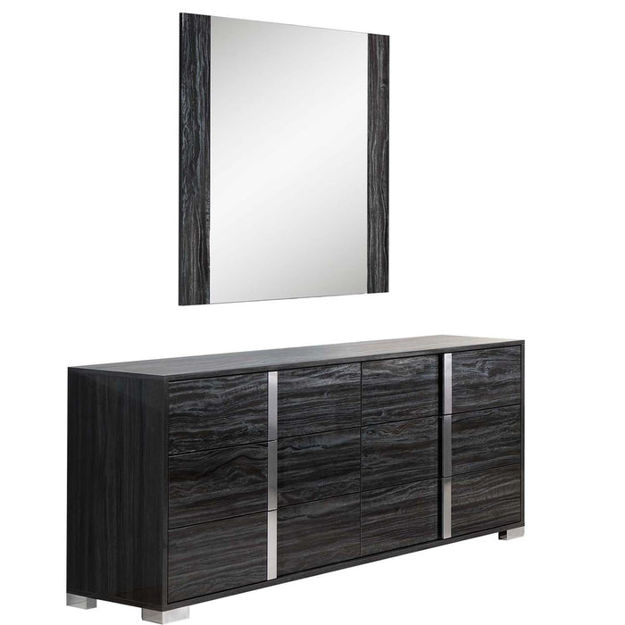 grey gloss dresser Amerlife Lena 5-Drawers Dresser 50.2" H Glossy Surface Chest Large Storage Organizer Grey