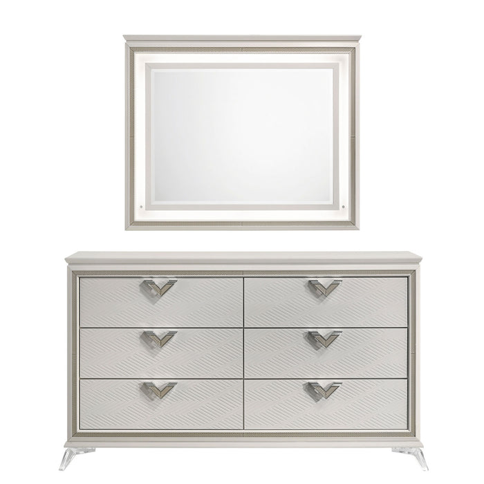 Homelegance - Audra 6 Drawer Dresser and Mirror Set in White and Gold GreatFurnitureDeal Homelegance - Audra 6 Drawer Dresser and Mirror Set in White and Gold GreatFurnitureDeal
